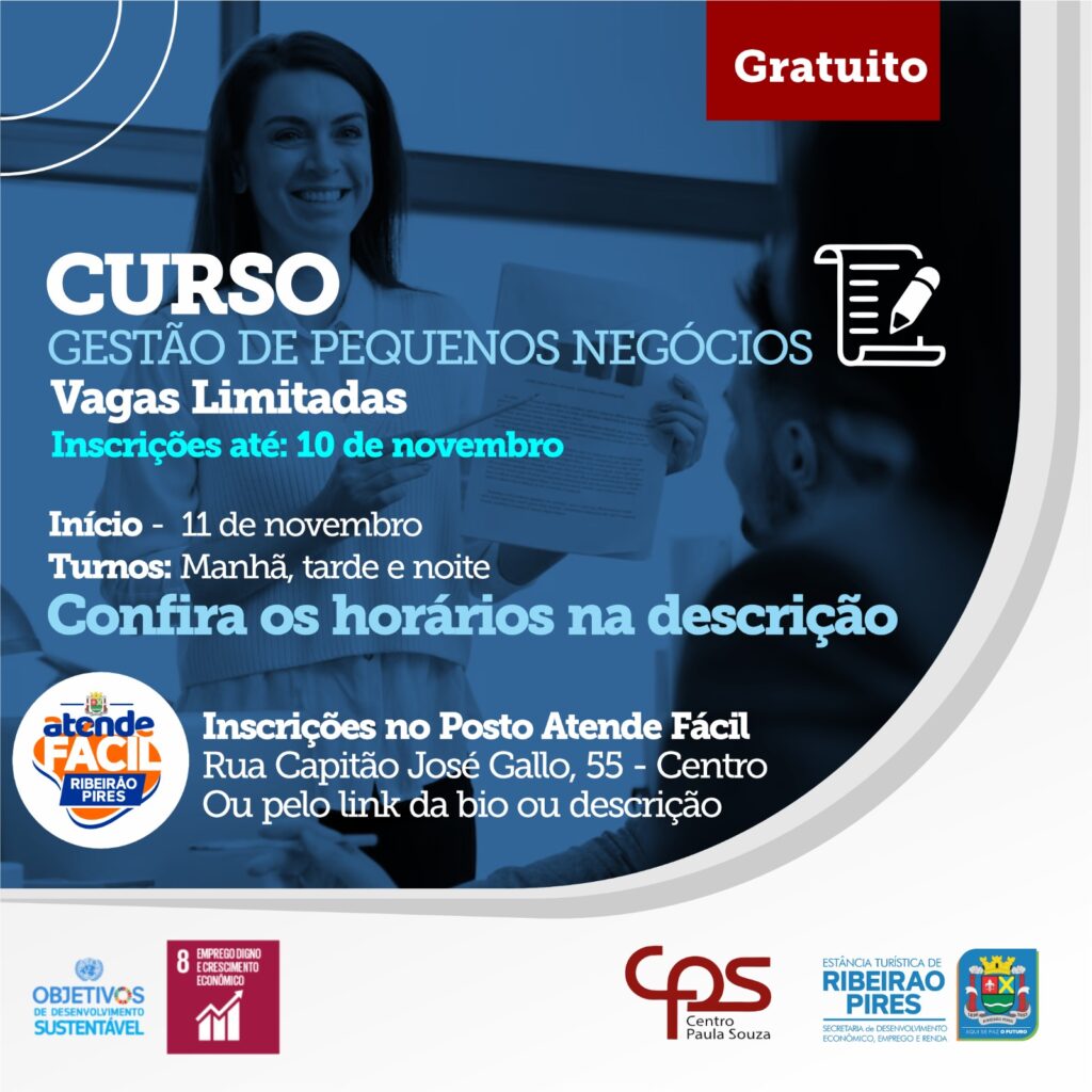 Ribeirão Pires abre inscrições gratuitas para curso de Gestão de Pequenos Negócios